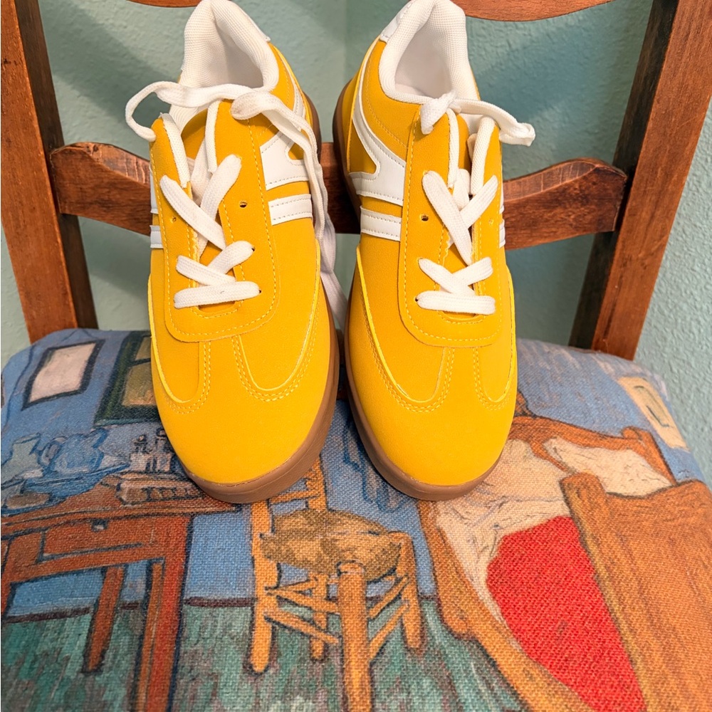 Vibrant Yellow women’s Sneakers with White Accents
